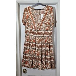 Bila Floral Paisley Bohemian‎ Dress Women's Size Medium Knee Length Earth Tones